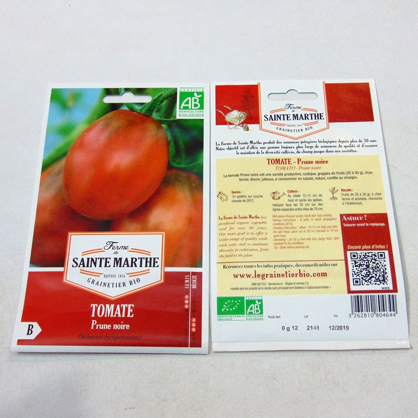 Example of Black Plum Organic Tomato - Ferme de Sainte Marthe seeds specimen as delivered