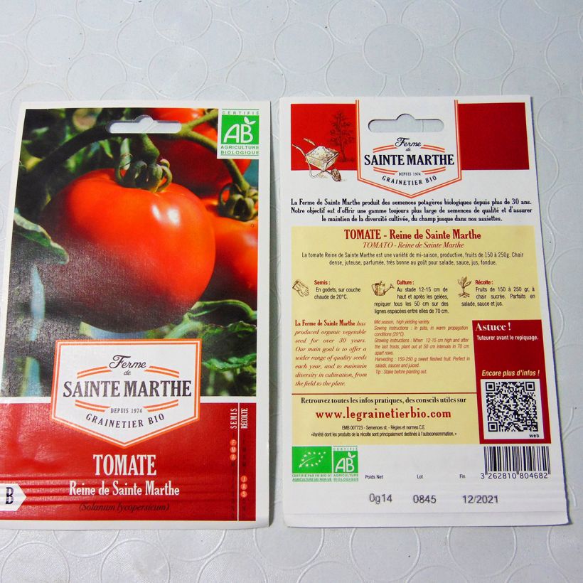 Example of Reine de Sainte-Marthe Organic Tomato - Ferme de Sainte Marthe seeds per pack of 50 seeds specimen as delivered