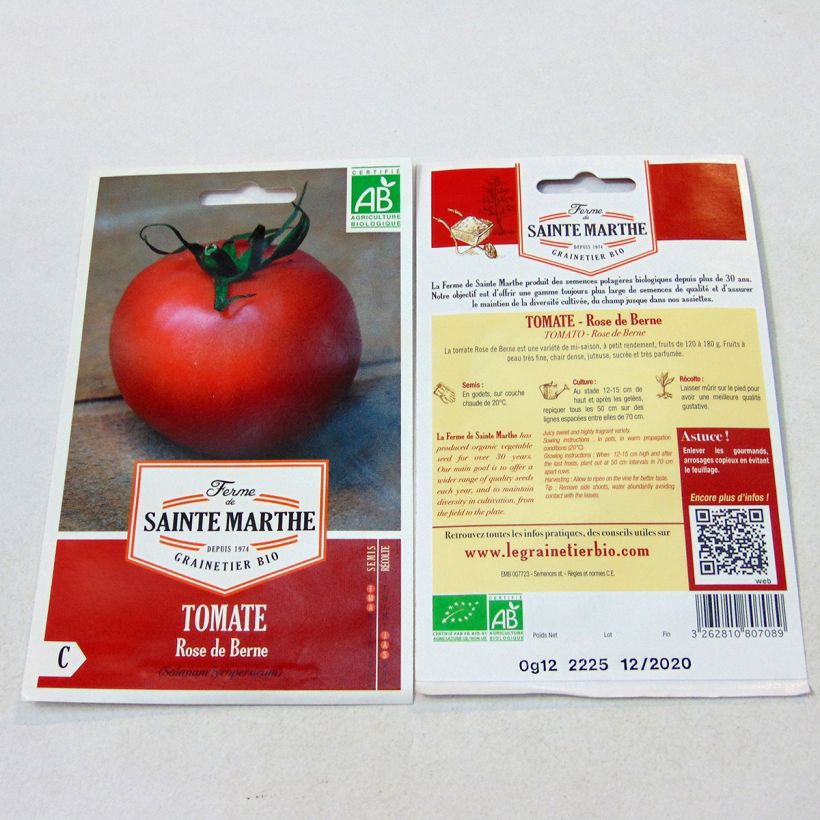 Example of Berner Rose Organic Tomato - Ferme de Sainte Marthe seeds per pack of 40 seeds specimen as delivered