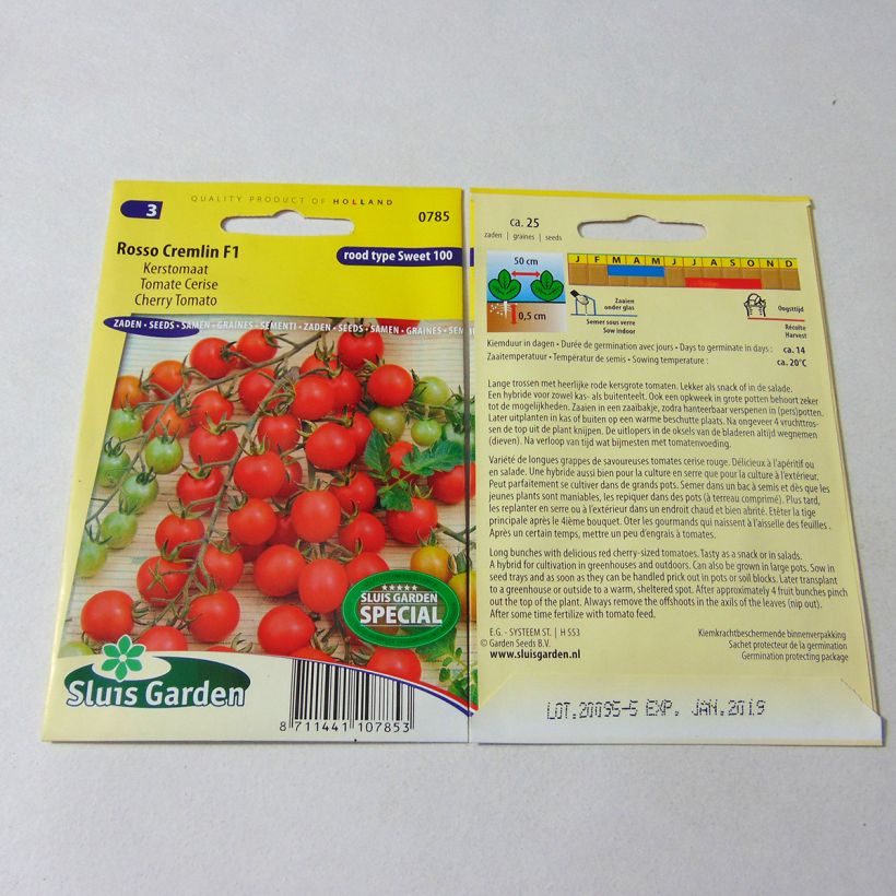 Example of Tomato Rosso Cremlin F1 per pack of 25 seeds specimen as delivered