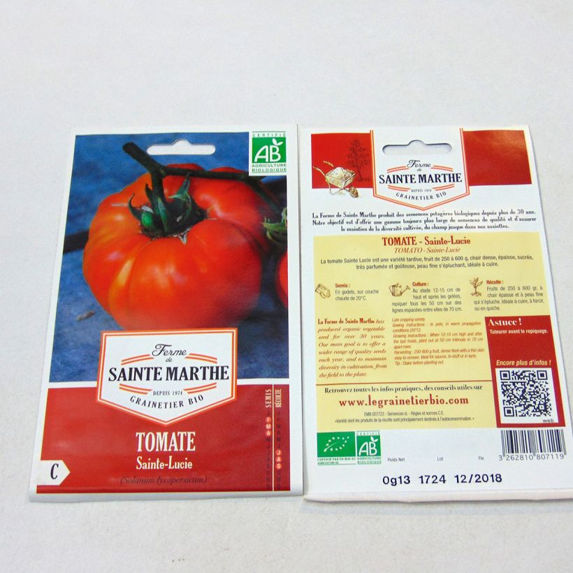 Example of Sainte Lucie Organic Tomato - Ferme de Sainte Marthe seeds per pack of 50 seeds specimen as delivered
