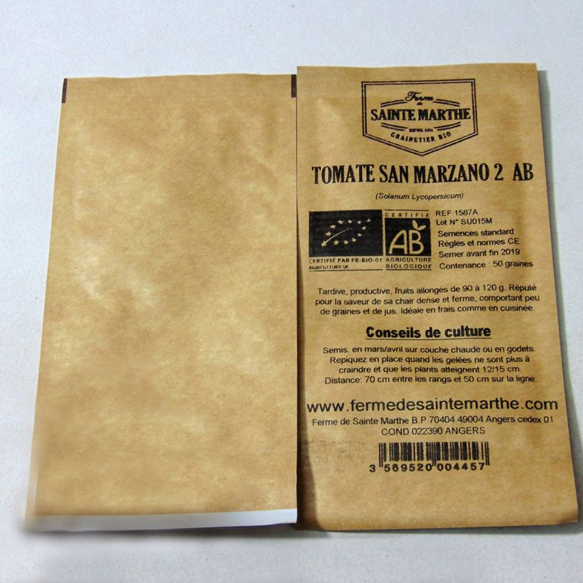 Example of San Marzano 2 Organic Tomato - Ferme de Sainte Marthe seeds per pack of 50 seeds specimen as delivered