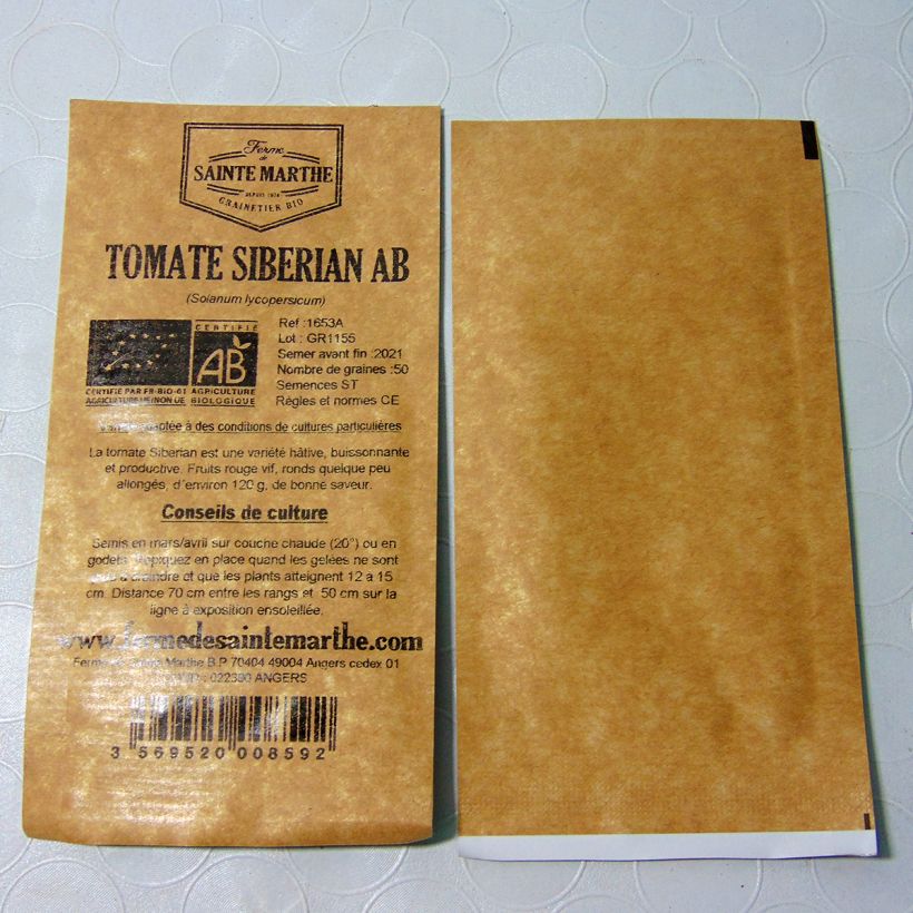 Example of Siberian Organic Tomato - Ferme de Sainte Marthe seeds per pack of 50 seeds specimen as delivered