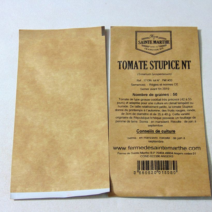 Example of Stupice Untreated Tomato - Ferme de Sainte Marthe seeds per pack of 50 seeds specimen as delivered
