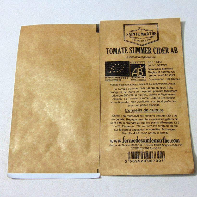 Example of Summer Cider Organic Tomato - Ferme de Sainte Marthe seeds per pack of 50 seeds specimen as delivered