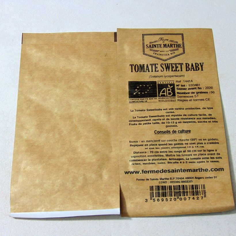 Example of Tomato Sweetbaby - Ferme de Sainte Marthe seeds per pack of 50 seeds specimen as delivered