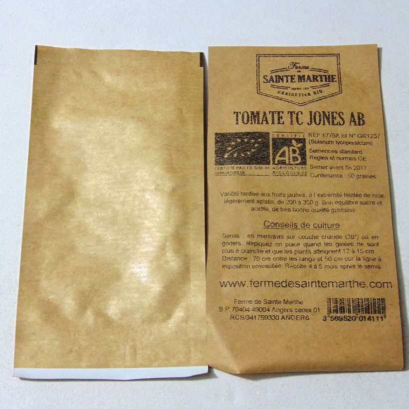 Example of TC Jones Organic Tomato - Ferme de Sainte Marthe seeds per pack of 50 seeds specimen as delivered