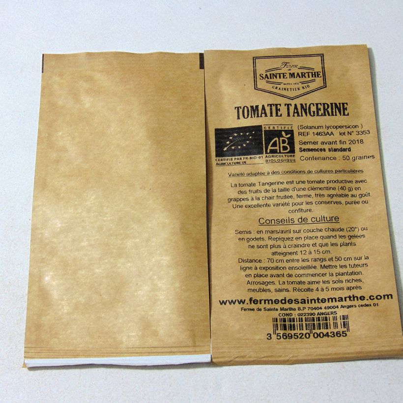 Example of Tangerine Organic Tomato - Ferme de Sainte Marthe seeds per pack of 50 seeds specimen as delivered