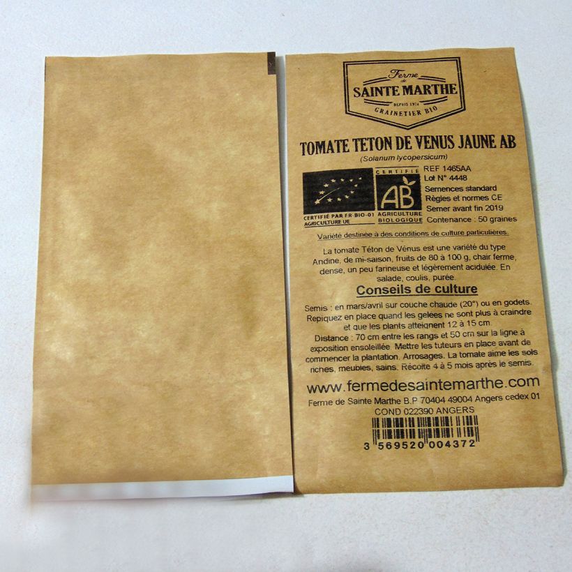 Example of Téton de Venus Yellow Organic Tomato - Ferme de Sainte Marthe seeds per pack of 50 seeds specimen as delivered