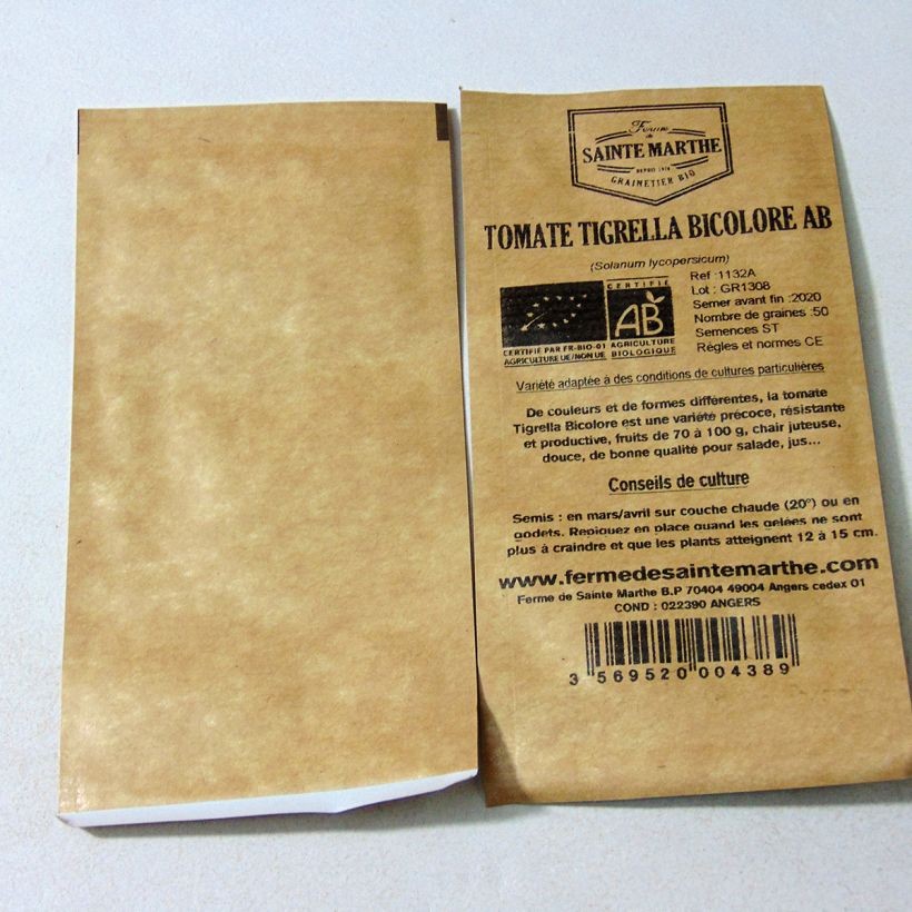 Example of Tigerella Organic Tomato - Ferme de Sainte Marthe seeds specimen as delivered
