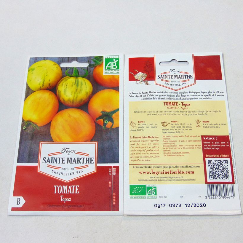 Example of Topaz Organic Tomato - Ferme de Sainte Marthe seeds per pack of 50 seeds specimen as delivered