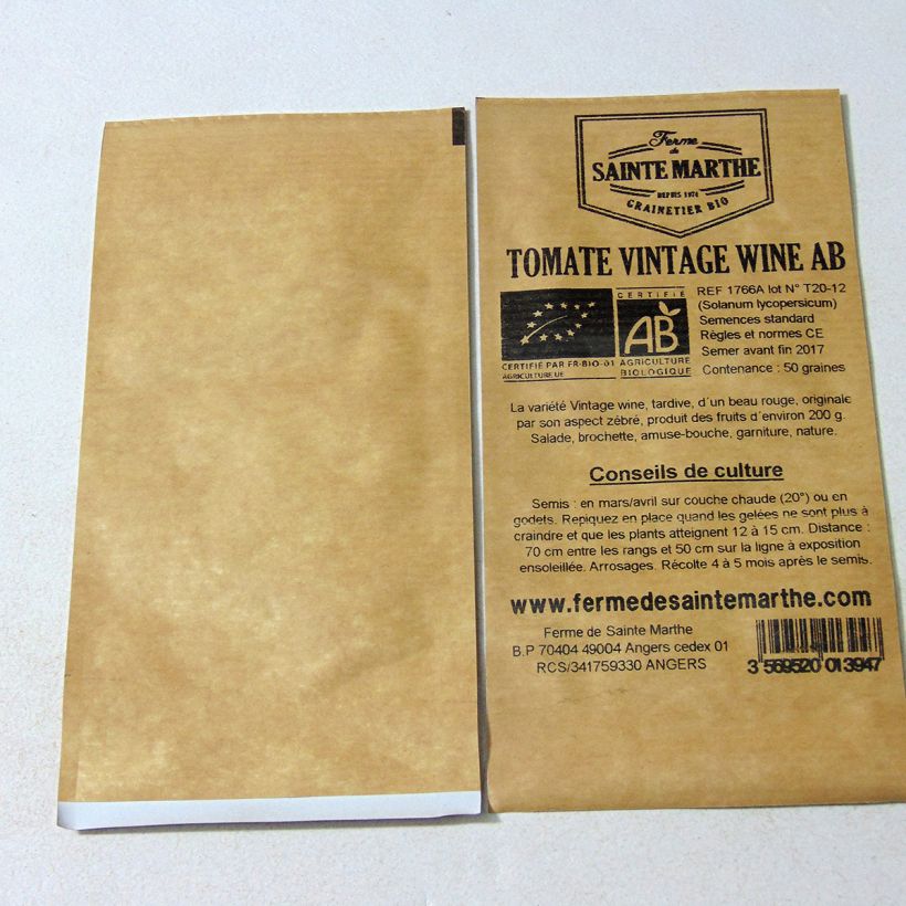 Example of Vintage Wine Organic Tomato - Ferme de Sainte Marthe seeds per pack of 50 seeds specimen as delivered