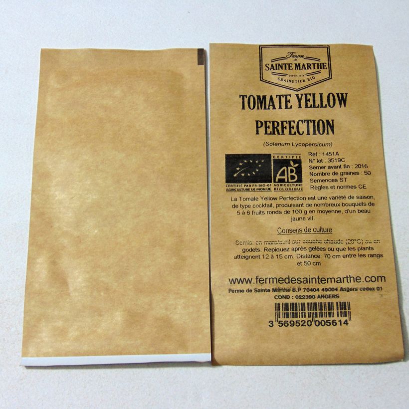 Example of Yellow Perfection Organic Tomato - Ferme de Sainte Marthe seeds per pack of 50 seeds specimen as delivered