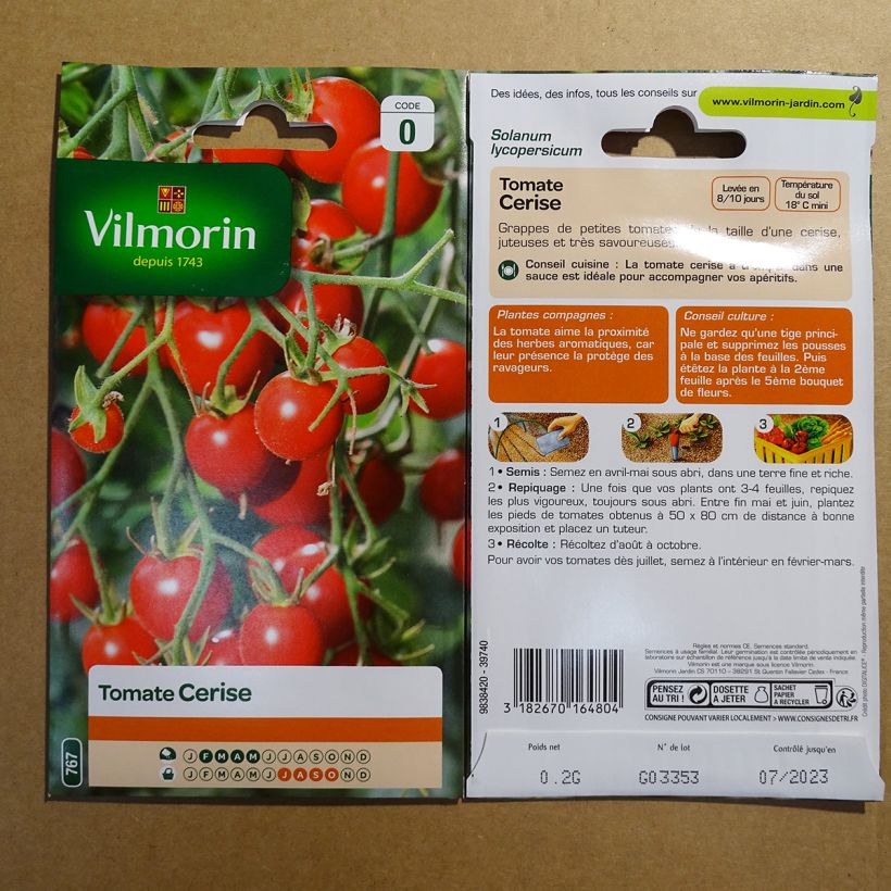 Example of Cherry Tomato - Vilmorin seeds per pack of 60 seeds (0,2g) specimen as delivered
