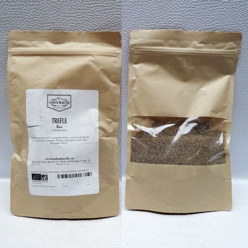 Example of Organic White Clover - Green Fertiliser - Ferme de Sainte Marthe seeds per 150 g seed pack specimen as delivered