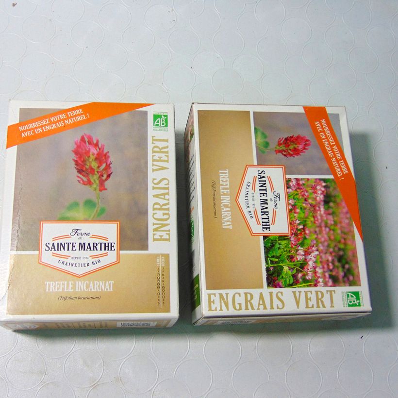 Example of Organic Crimson Clover - Green Manure - Ferme de Sainte Marthe seeds per 300 g seed pack specimen as delivered