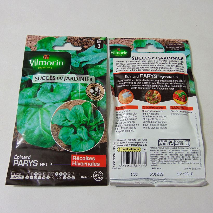 Example of Spinach Parys F1 - Vilmorin Seeds per pack of 1500 seeds (15g) specimen as delivered