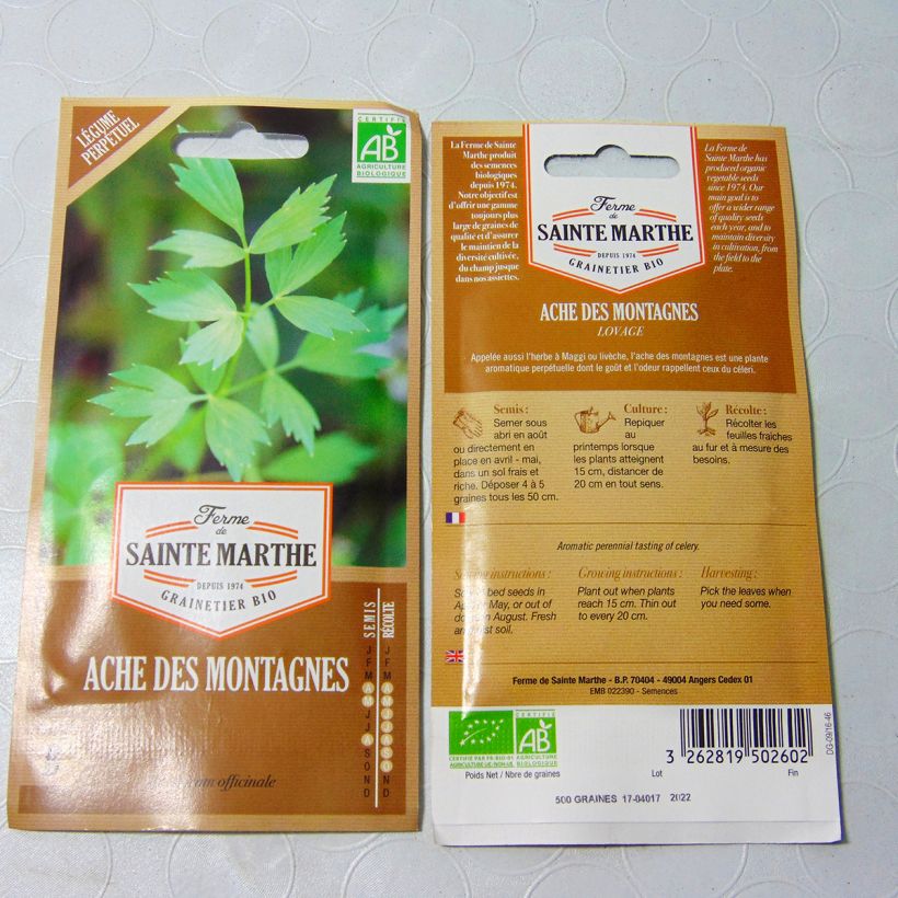 Example of Lovage - Levisticum officinalis - Ferme de Sainte Marthe seeds per pack of 500 seeds (1g) specimen as delivered