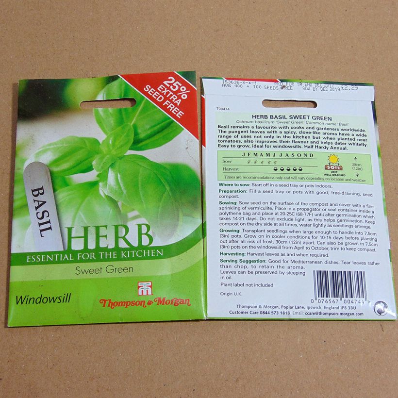 Example of Sweet Green Basil per pack of 400 seeds specimen as delivered
