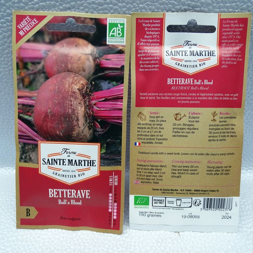 Example of Beetroot Bull's Blood - Ferme de Sainte Marthe Untreated Seeds per pack of 150 seeds specimen as delivered