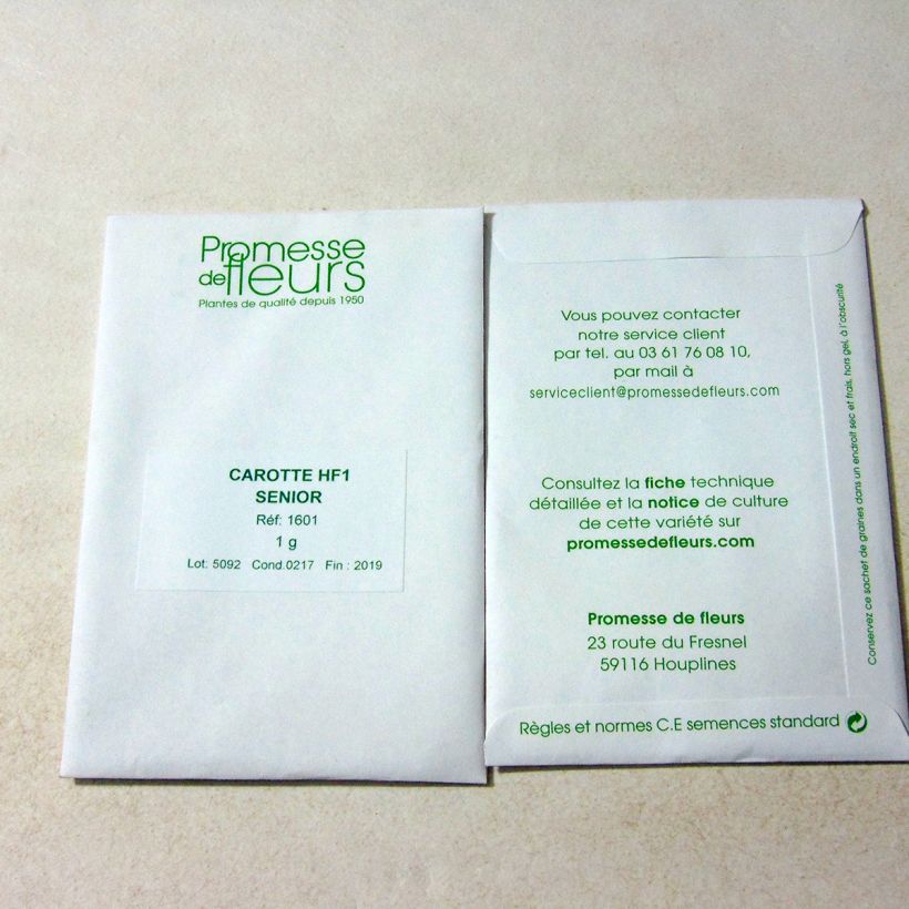 Example of Carrot Senior F1 per pack of 750 seeds (1g) specimen as delivered