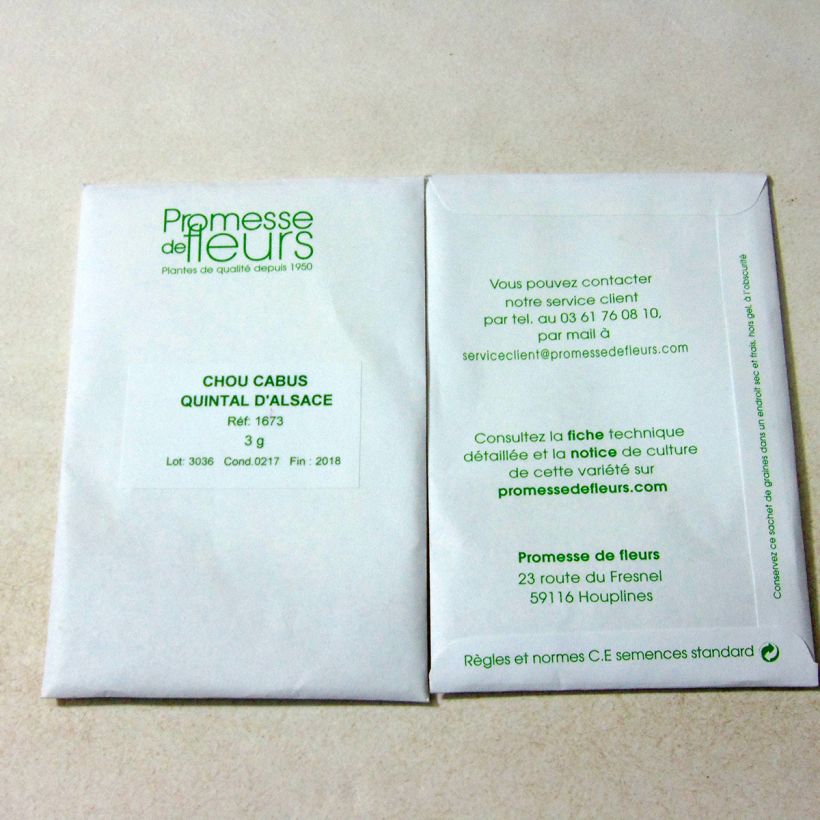 Example of Cabbage Quintal d'Alsace - Brassica oleracea capitata per pack of 600 seeds approximately (3g) specimen as delivered