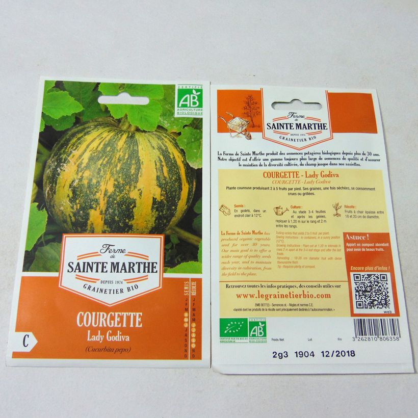 Example of Cucurbito pepo Lady Godiva organic seeds - Pumpkin per pack of 8 seeds (2.3g) specimen as delivered