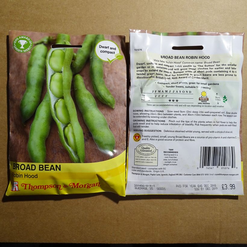 Example of Broad bean Robin Hood per pack of 35 seeds specimen as delivered