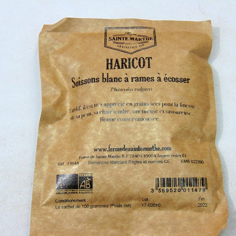Example of Climbing Bean to Shell Soissons Blanc per pack of 200 seeds (100g) specimen as delivered