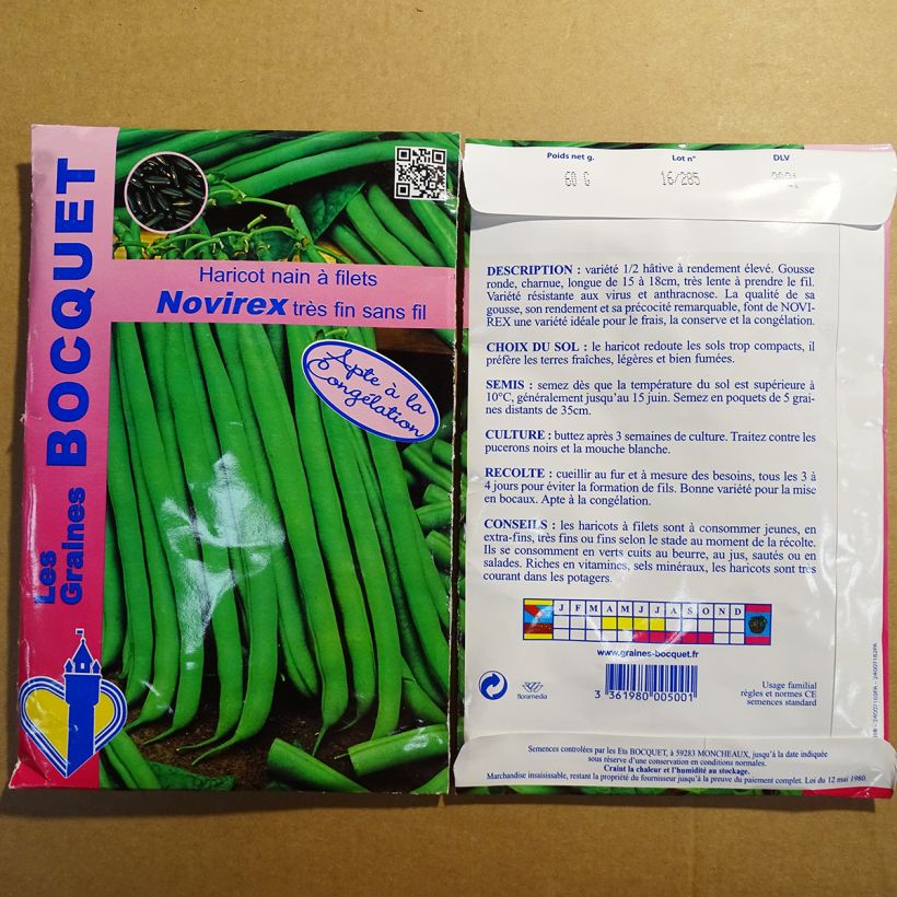 Example of Common bean Novirex per pack of 120 seeds (60g) specimen as delivered