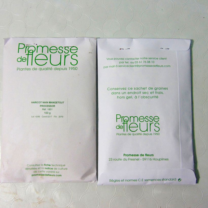 Example of Dwarf snap bean Processor per pack of 250 seeds (100g) specimen as delivered