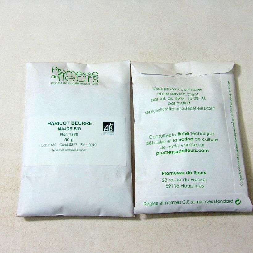 Example of Dwarf French Bean Major Organic per pack of 200 seeds (75g) specimen as delivered