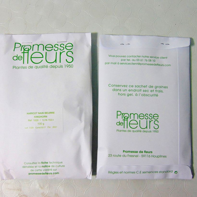 Example of Dwarf French Bean Kinghorn per pack of 300 seeds (100g) specimen as delivered