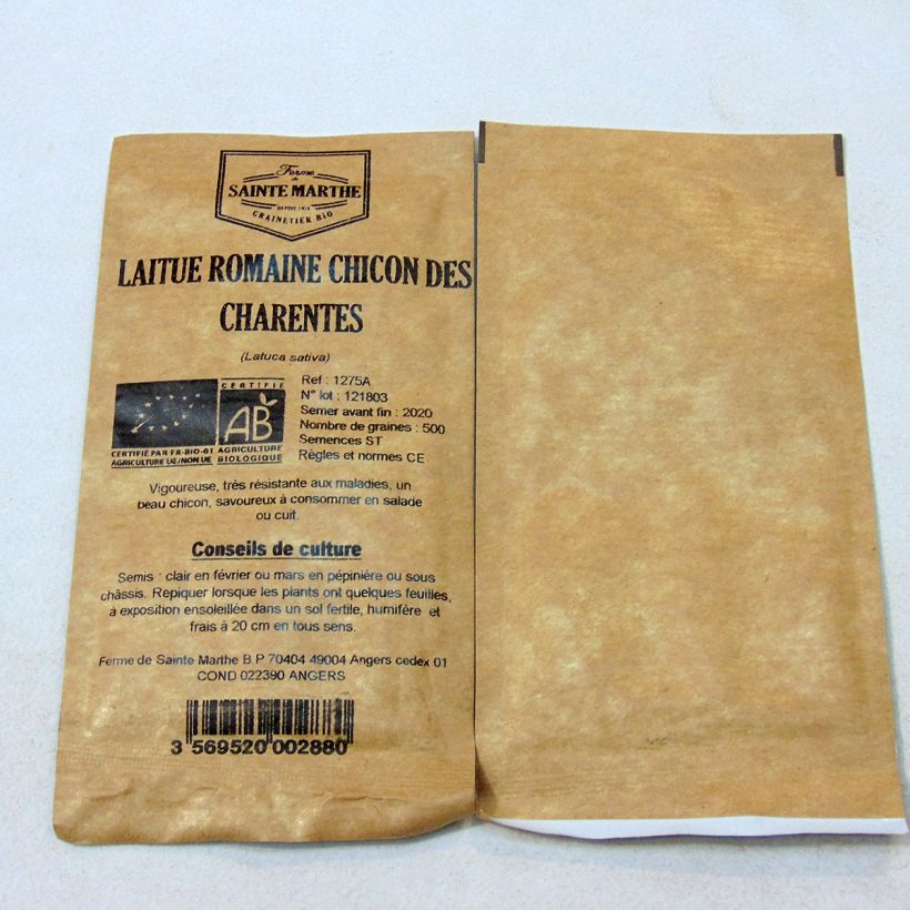 Example of Organic Romaine Lettuce Chicon des Charentes - Ferme de Sainte Marthe seeds - Lactuca sativa per pack of 500 seeds specimen as delivered