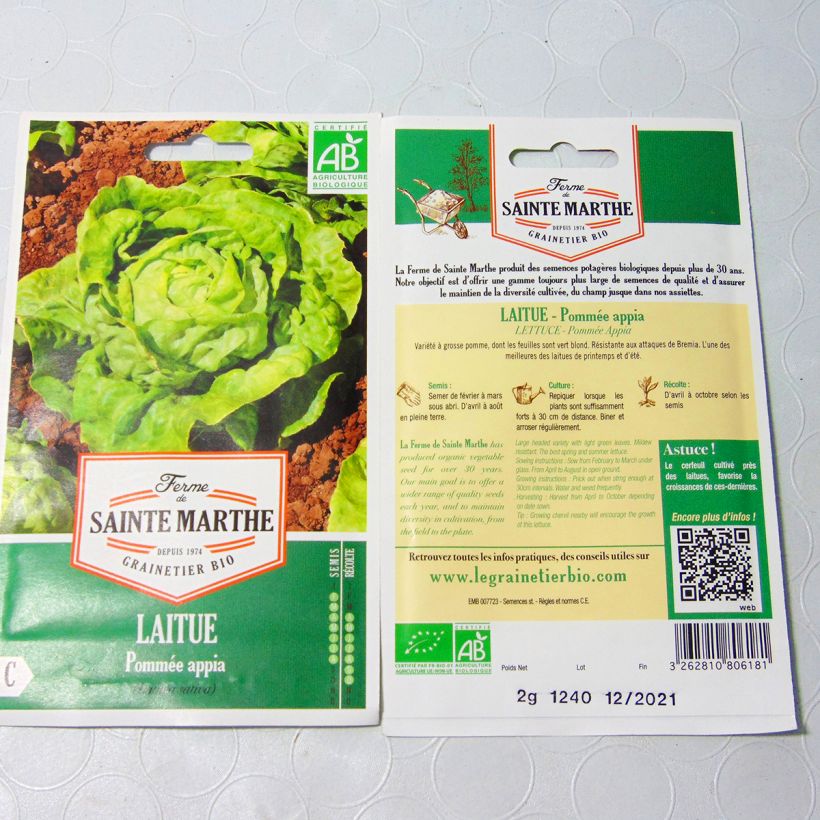 Example of Butterhead lettuce Appia - Ferme de Sainte Marthe seeds per pack of 500 seeds (2g) specimen as delivered