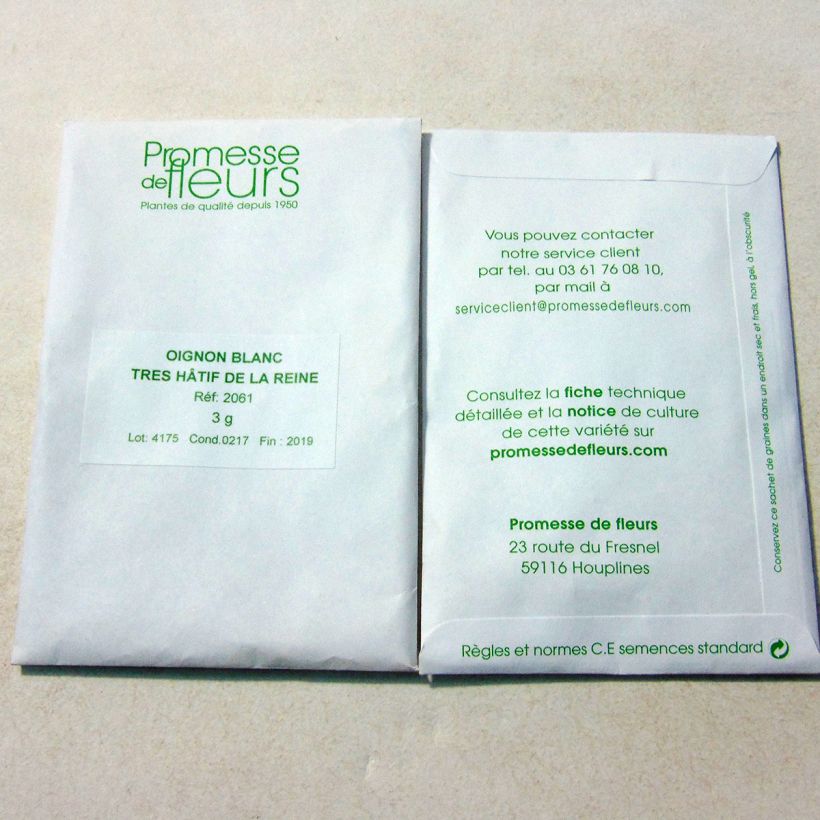 Example of White Onion Très Hâtif de la Reine per pack of 600 seeds (3g) specimen as delivered