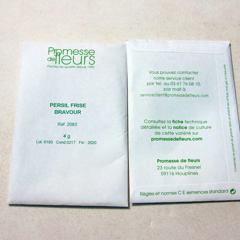 Example of Curly Parsley Bravour per pack of 1700 seeds (4g) specimen as delivered
