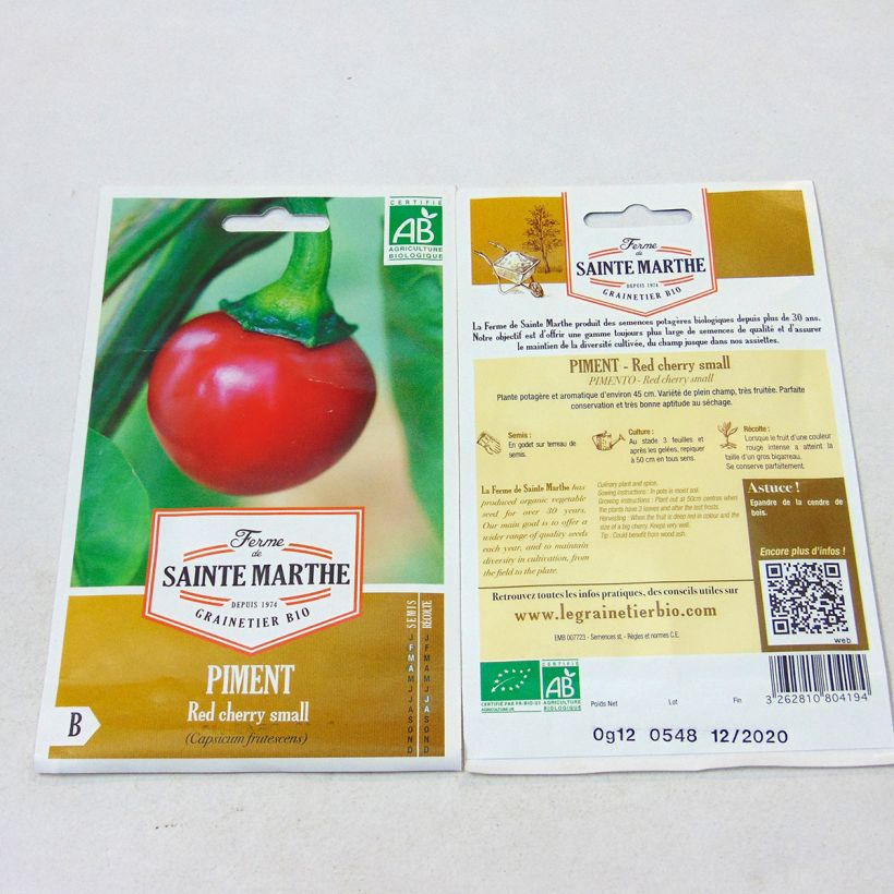 Example of Chilli Pepper Red Cherry - Ferme de Sainte Marthe Seeds per pack of 20 seeds specimen as delivered