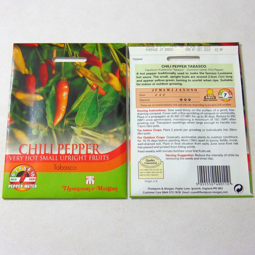 Example of Chilli Pepper Tabasco per pack of 15 seeds specimen as delivered