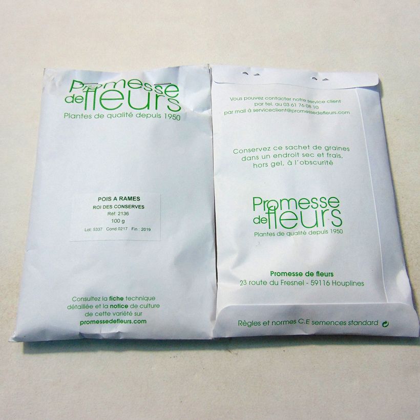 Example of Pea Roi des Conserves per pack of 250-350 seeds (100g) specimen as delivered