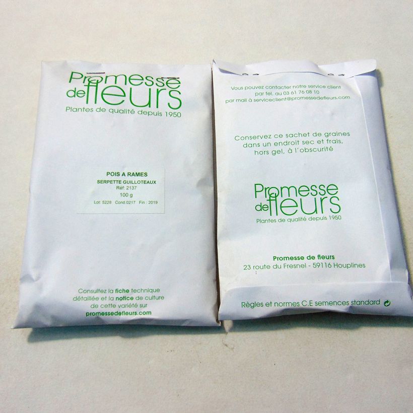 Example of Pea Serpette Guilloteaux per pack of 250-350 seeds (100g) specimen as delivered