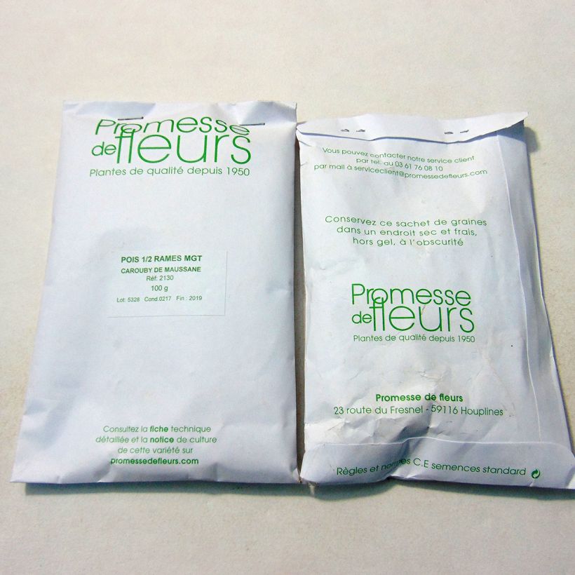 Example of Mangetout Pea Carouby de Maussane per pack of 250-350 seeds (100g) specimen as delivered