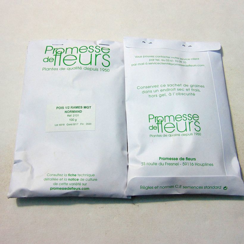 Example of Mangetout Pea Normand per pack of 250-350 seeds (100g) specimen as delivered