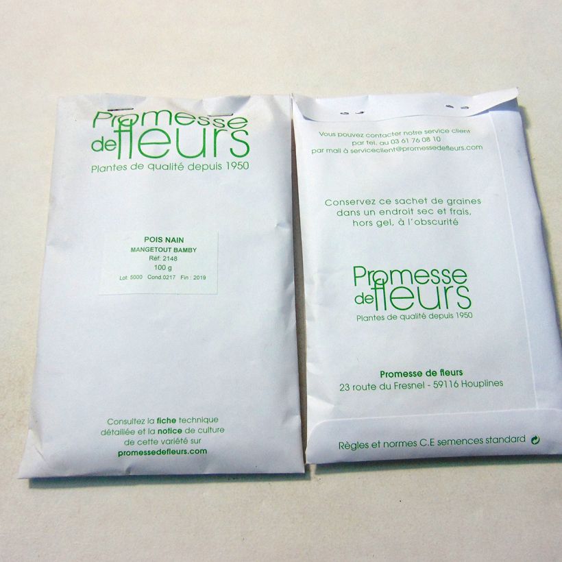 Example of Dwarf Mangetout Pea Bamby per pack of 250-350 seeds (100g) specimen as delivered