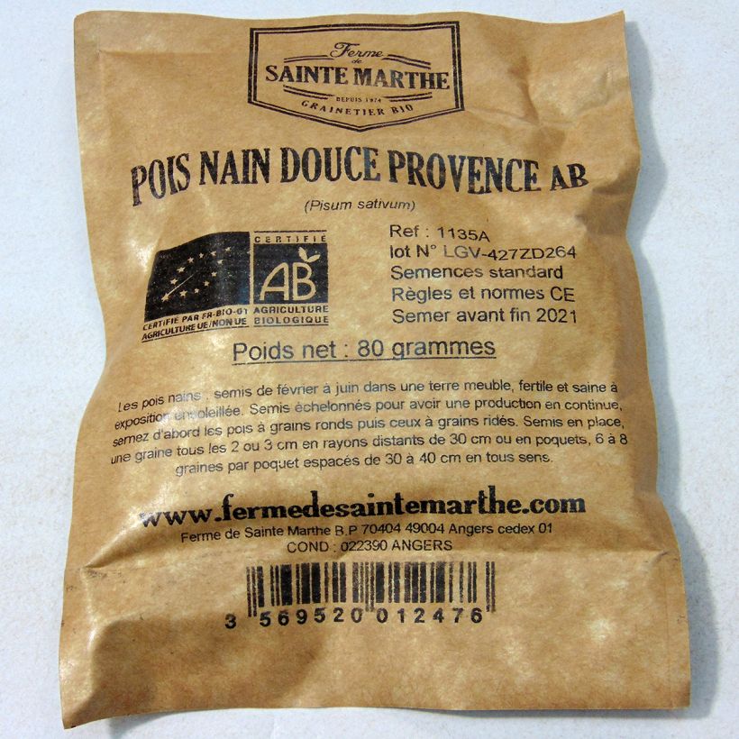 Example of Dwarf Pea Douce Provence - Ferme de Sainte Marthe Seeds per pack of 240 seeds (80g) specimen as delivered