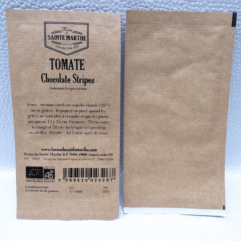 Example of Tomato Chocolate Stripes - Ferme de Sainte Marthe seeds per pack of 50 seeds specimen as delivered
