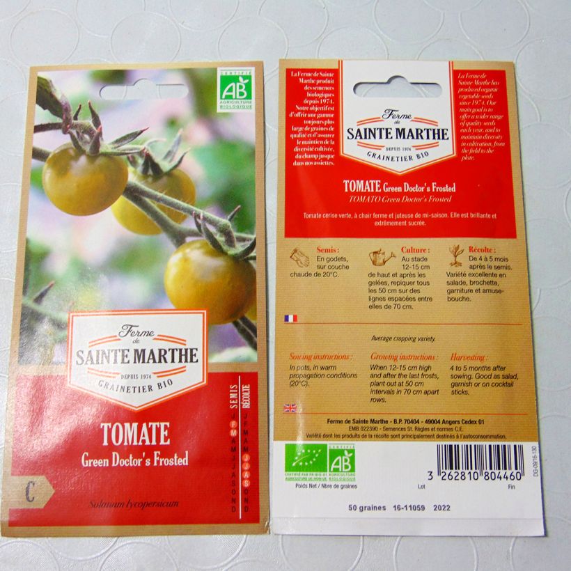 Example of Green Doctors Frosted Organic Tomato - Ferme de Sainte Marthe seeds per pack of 50 seeds specimen as delivered