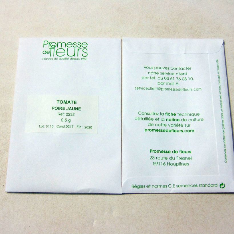 Example of Tomato Yellow Pearshaped per pack of 250 seeds (0,5g) specimen as delivered