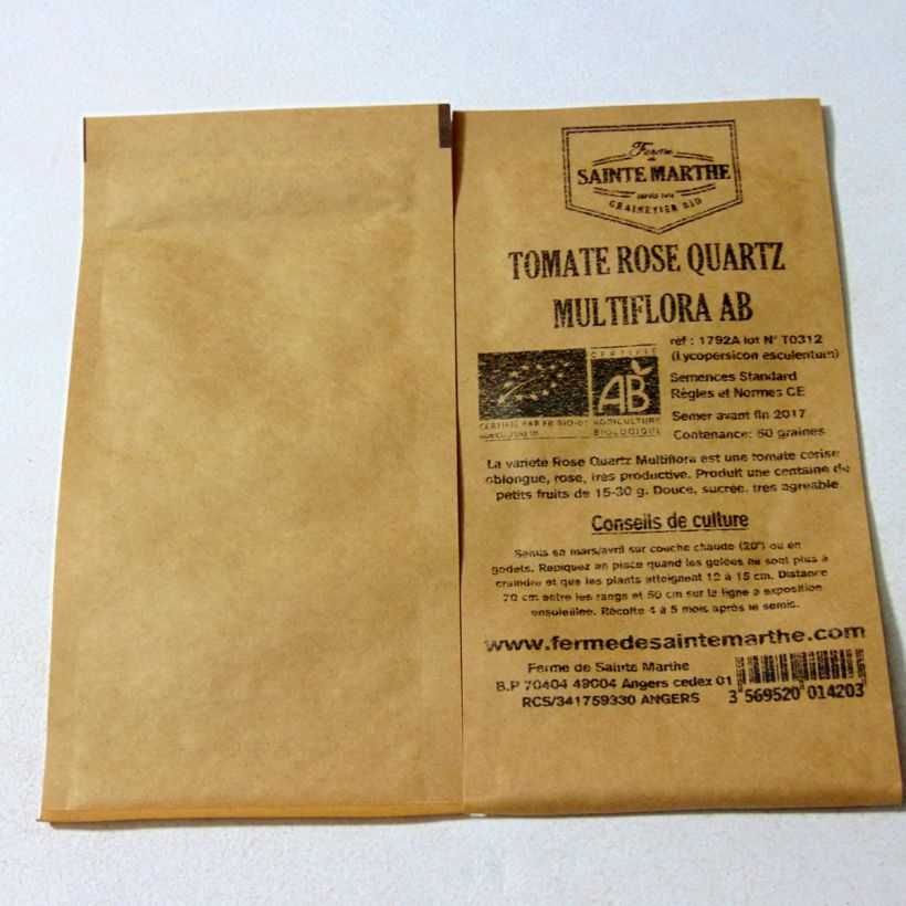 Example of Rose Quartz Multiflora Organic Tomato - Ferme de Sainte Marthe seeds per pack of 50 seeds specimen as delivered