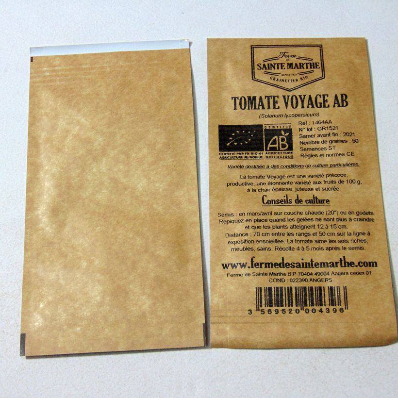 Example of Voyage Organic Tomato - Ferme de Sainte Marthe seeds per pack of 50 seeds specimen as delivered